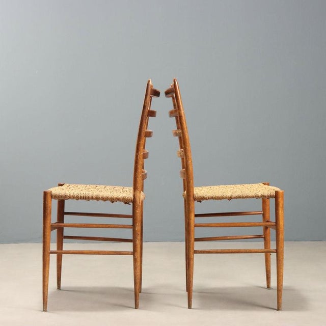 Wood Beech and Woven Cord Chairs, 1950s, Set of 2 For Sale - Image 7 of 11
