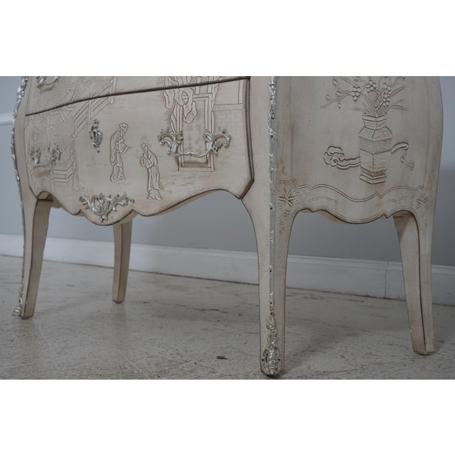 French Style Chinoiserie Carved Marble Top Commode Chest For Sale - Image 9 of 18
