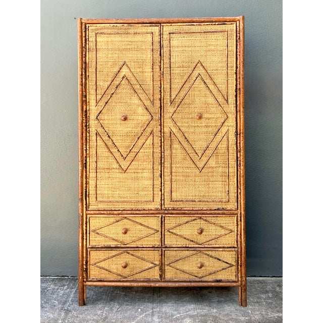 Vintage Tortoise Rattan Diamond Armoire For Sale - Image 9 of 12