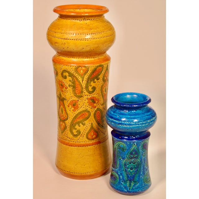 Mustard Large Mid Century Italian Mustard Yellow Bitossi Ceramic Pottery Vase For Sale - Image 8 of 10