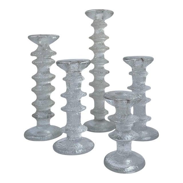 Vintage Textured Festivo Glass Candle Holders by Timo Sarpaneva for Iittala, Set of 5 For Sale