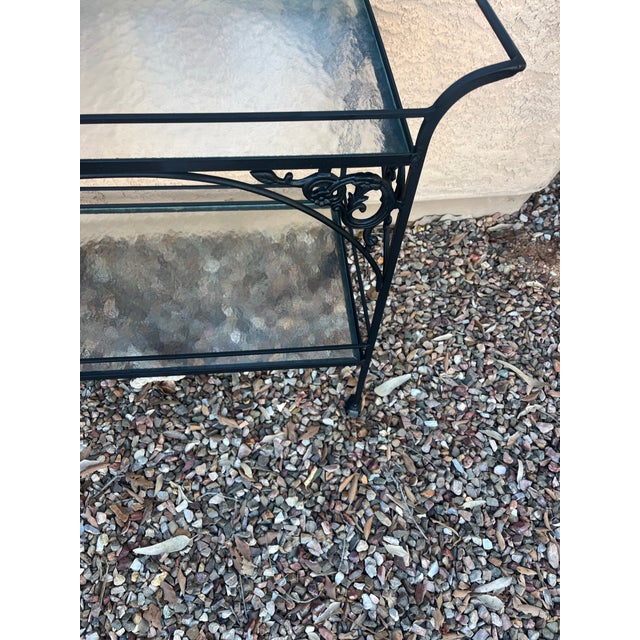 1970s 1970s Mid-Century Modern Woodard Style Patio Bistro Wrought Iron Serving Bar Tea Cart For Sale - Image 5 of 12