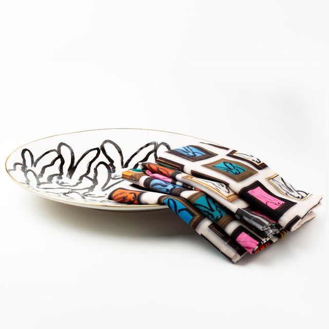 Our Rabbit Run Serving Platter is a true work of art. High-fired stoneware with a glamorous hand-painted gold rim. The...