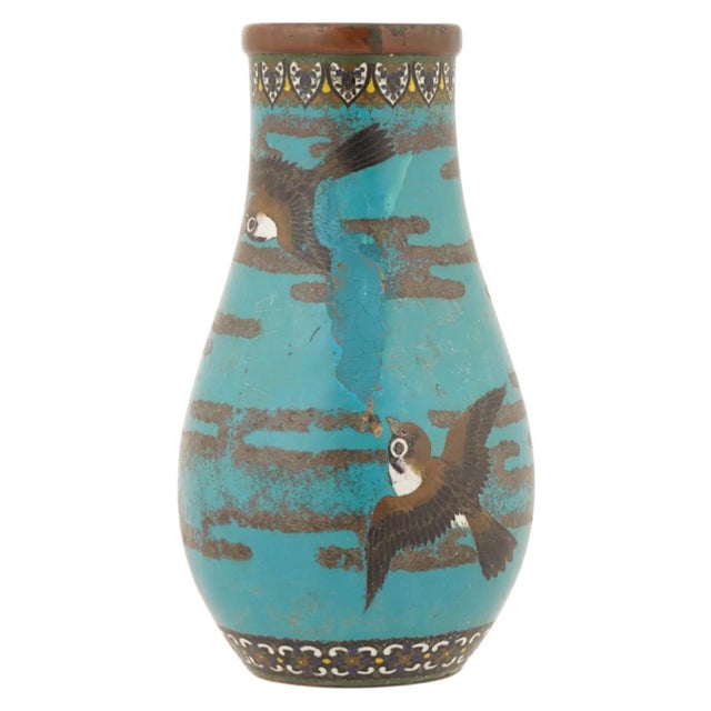 Japanese Japanese Cloisonne Enamel Vase Sparrows Meiji Period Nagoya School For Sale - Image 3 of 8