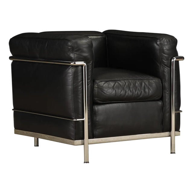 Early Year 'Lc2' Leather Club Chair by Le Corbusier for Cassina, C 1980s, Signed For Sale