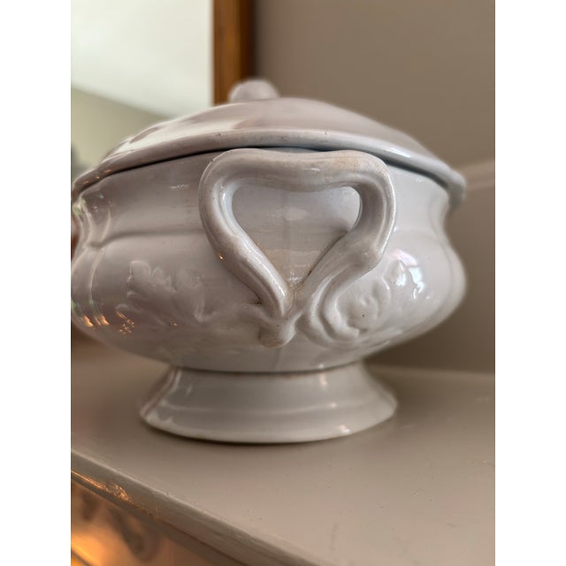 Authentic Victorian white ironstone covered soup/vegetable tureen produced by the reowned potter John Alcock at the...