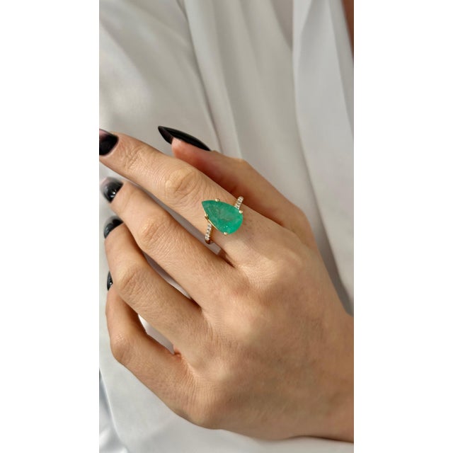 Natural Emerald Diamond Ring Size 7 14k Y Gold 7.17 TCW Certified For Sale In New York - Image 6 of 16