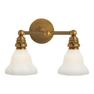 Chapman & Myers for Visual Comfort Signature Boston Functional Double Light in Hand-Rubbed Antique Brass with White Glass For Sale