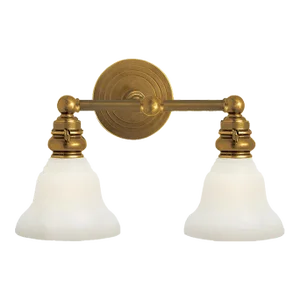 Chapman & Myers for Visual Comfort Signature Boston Functional Double Light in Hand-Rubbed Antique Brass with White Glass