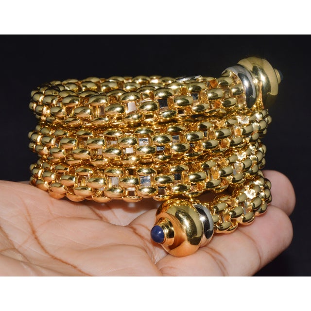 Late 20th Century Italian Fope Flex’it Blue Sapphire Woven Triple Wrap Bangle Bracelet in 18k Yellow & White Gold For Sale - Image 14 of 15