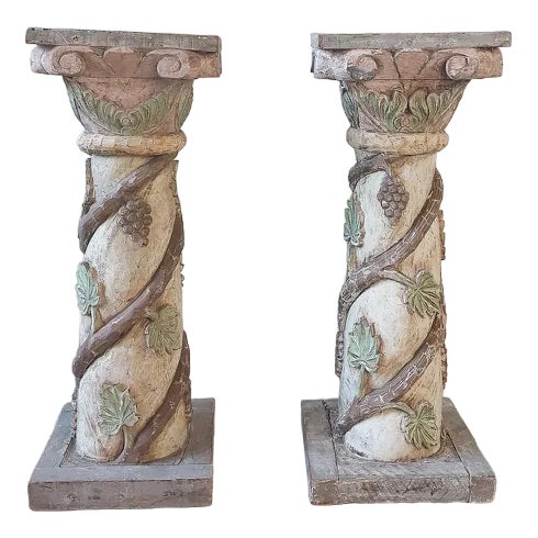 Italian Carved Wooden Pedestals, Set of 2 For Sale