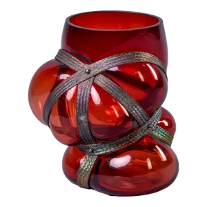 Vanessa Mitrani Red Hand Blown Glass Vase With Brass Surround
