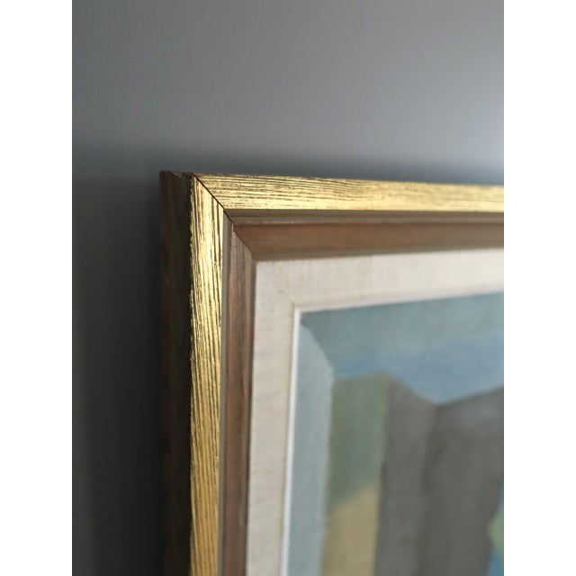 1960s Mid-Century Modern 'Still Life With Cat Figurine' Vintage Swedish Original Geometric Interior Oil Painting, Framed For Sale - Image 5 of 10