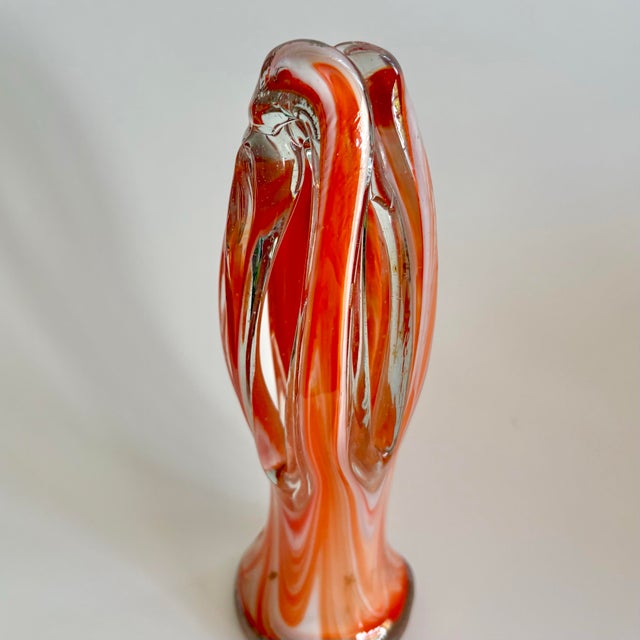 Vintage Arklahoma Orange & White Swirl Art Glass Sculpture – Pulled Fingers, 8” For Sale - Image 4 of 6