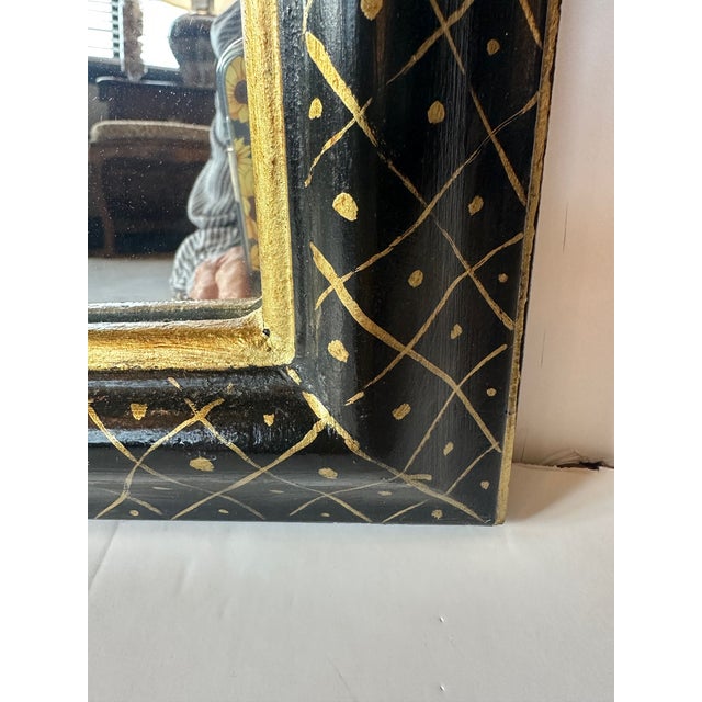 Large Ebonized Hand Painted & Gilded Chinoiserie Wall Mirror For Sale - Image 10 of 13