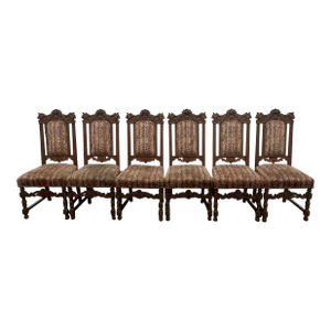 19th Century Victorian Oak Tall Back Dining Chairs W Lions Heads - Set of 6
