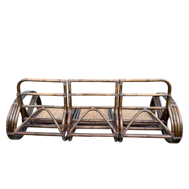Wood Vintage Rattan Paul Frankl Style Pretzel Sofa For Sale - Image 7 of 11