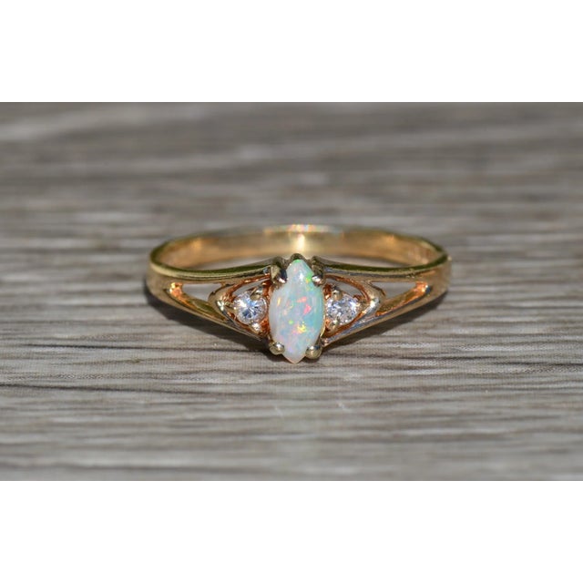 Contemporary The Elliana: Ladies Signed Vintage Australian Opal and Diamond Ring in 14K Gold For Sale - Image 3 of 10