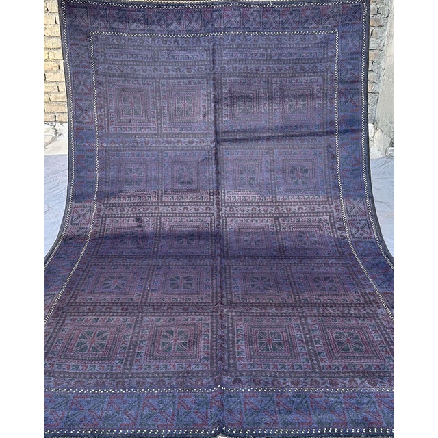Afghan Baluch Hand-Knotted Wool Rug, Indigo Panel Grid, 9'9" X 6'2" For Sale - Image 13 of 13