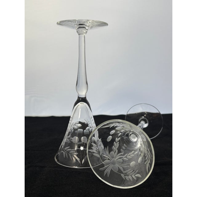 Mid-Century Blown Glass Etched Stemware- Set of 6 For Sale - Image 4 of 8