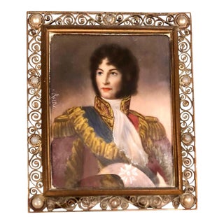 Early 19th Century Cavalier Soldier Picture in Bronze and Pearl Frame For Sale