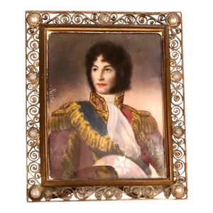 Early 19th Century Cavalier Soldier Picture in Bronze and Pearl Frame