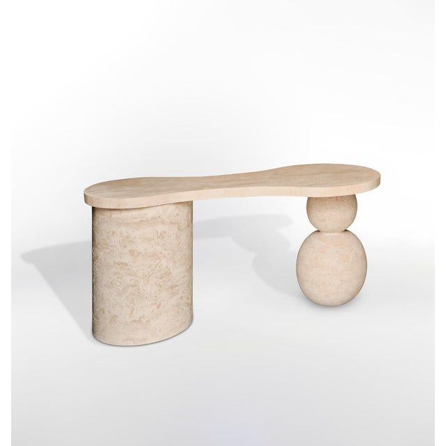 Sculptural Travertine Desk with Open Shelving by My Habitat Design For Sale - Image 10 of 10
