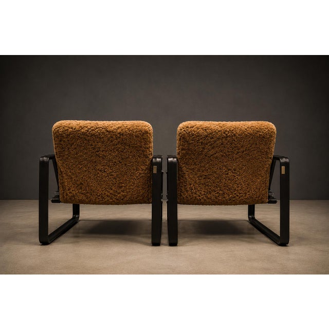 Pair of Brazilian Modern Lounge Chairs in Camel Shearling & Darkened Brass Steel, Brazil, C. 1970s For Sale - Image 11 of 16