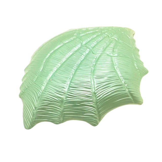 15-Inch Vintage Celery Green Shell Glass Bowl For Sale - Image 10 of 10