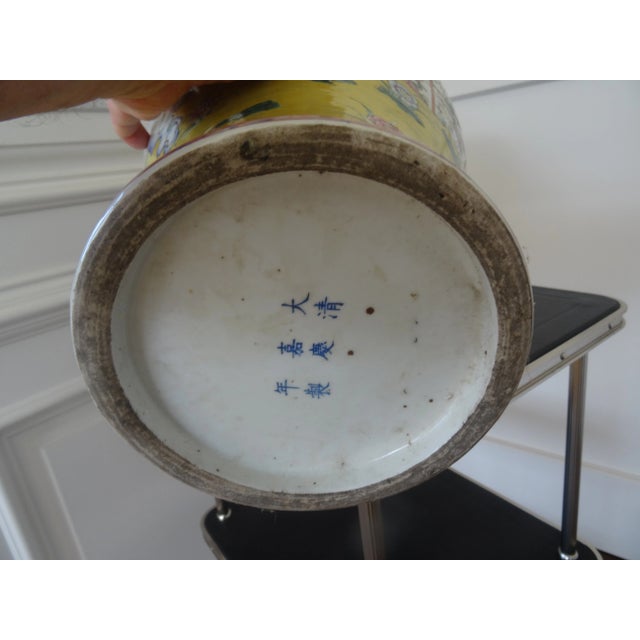 Ceramic Massive 1920s Vintage Chinese Famille Rose Hand Painted Temple Jar For Sale - Image 7 of 7