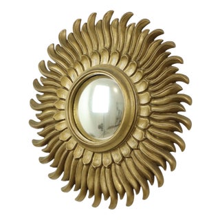 Vintage Sunburst Mirror in Gold Resin, 1960s For Sale