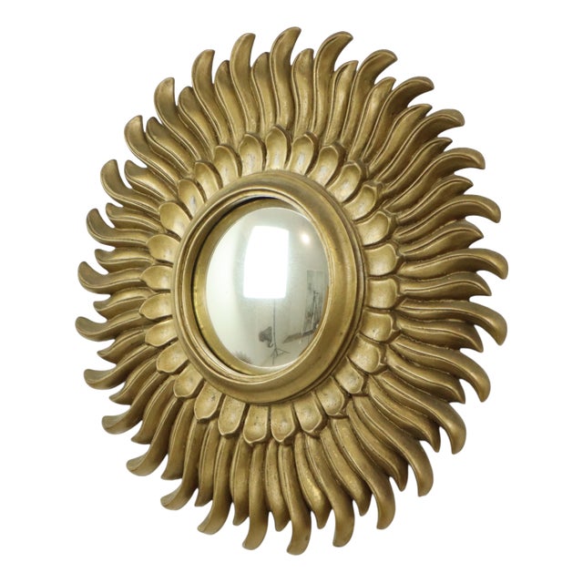 Vintage Sunburst Mirror in Gold Resin, 1960s For Sale