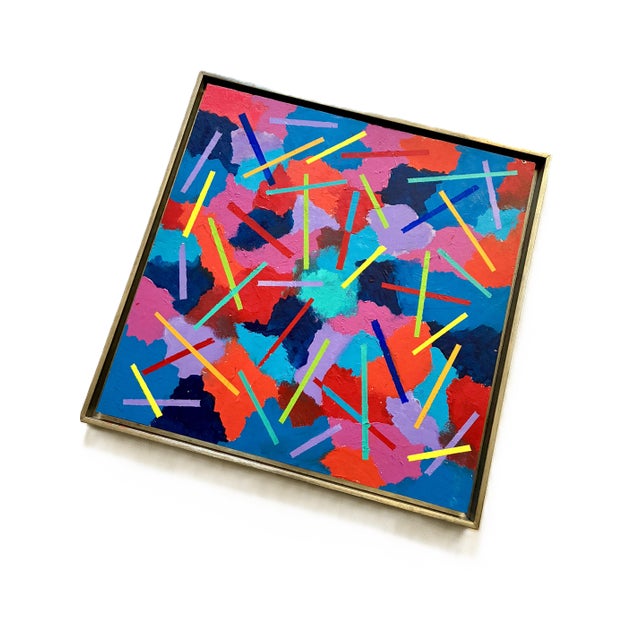 for your consideration a vintage 1980s post modern abstract painting An early 1980s bright and colorful abstract painting...