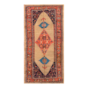 Warm Camel Background Rustic Tribal Anchor Medallion Antique Persian Bidjar Rug