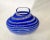 Royal Blue Vintage 1990s Studio Blown Glass Cobalt Blue and Clear Striped Vase For Sale - Image 8 of 11