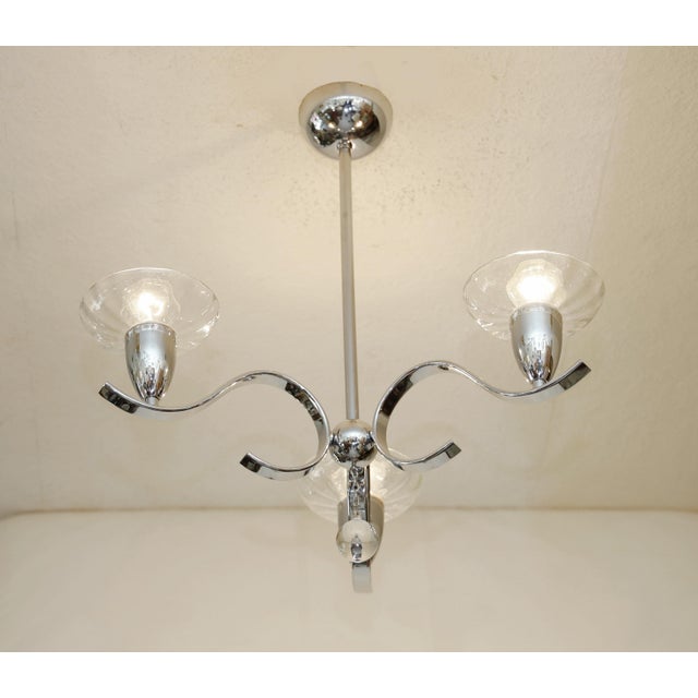 1920s Art Deco Chandelier in Glass and Nickel, 1920s For Sale - Image 5 of 8