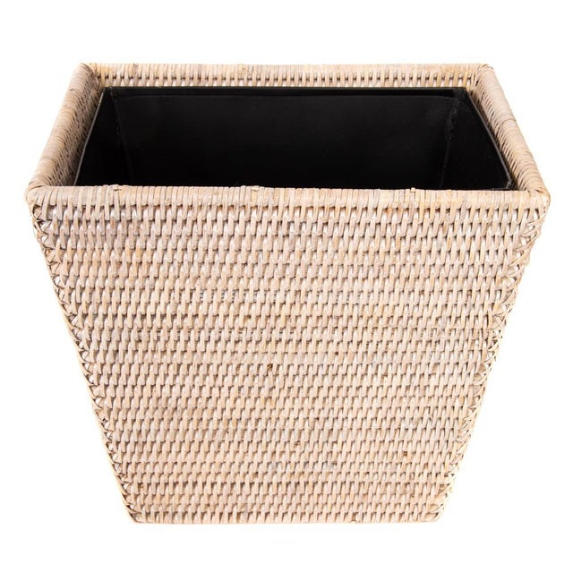 Artifacts Rattan Rectangular Tapered Waste Basket with Metal Liner in White Wash - 11" For Sale In Houston - Image 6 of 6
