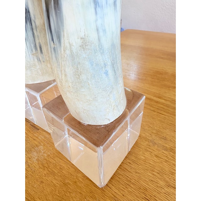 Late 20th Century Large Vintage Steer Horns Mounted on Lucite Bases- a Pair For Sale - Image 5 of 5