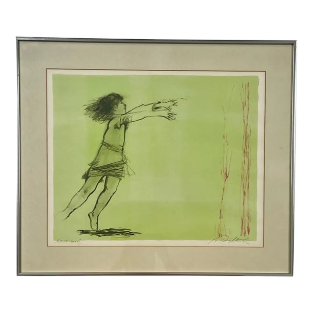 Girl Reaching Forward Lithograph by Albert Walker Signed & Framed, Artist Proof 1950's For Sale
