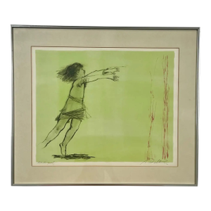 Girl Reaching Forward Lithograph by Albert Walker Signed & Framed, Artist Proof 1950's