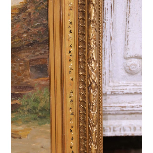 Wood 19th Century French Farmyard Oil Painting With Chickens Signed E. Coppenolle For Sale - Image 7 of 13