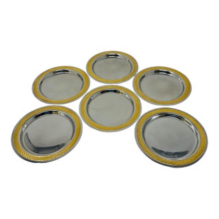 Rarest Paul Wirths Toledo Gold Coasters Set 6, 24k Gold Relief Mirror Stainless Steel, Museum Quality Solingen Germany MCM Barware Survivor For Sale