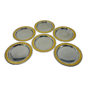 Rarest Paul Wirths Toledo Gold Coasters Set 6, 24k Gold Relief Mirror Stainless Steel, Museum Quality Solingen Germany MCM Barware Survivor