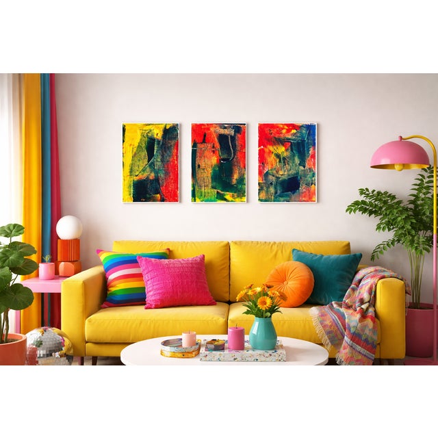 Triptych Jazz Abstract Expressionism Acrylic Painting by Shabs Beigh - Set of 3 For Sale - Image 6 of 8