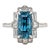 4.7ct Blue Zircon Ring with Earth Mined Diamonds in Solid 14k White Gold Emerald Cut Size 6.75 For Sale