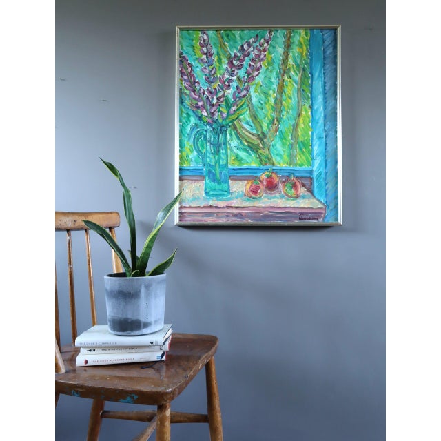 Mid-Century Modern Mid-Century Modern 'Lavender & Fruit' Original Swedish Expressive Interior Still Life Oil Painting, Framed For Sale - Image 3 of 12