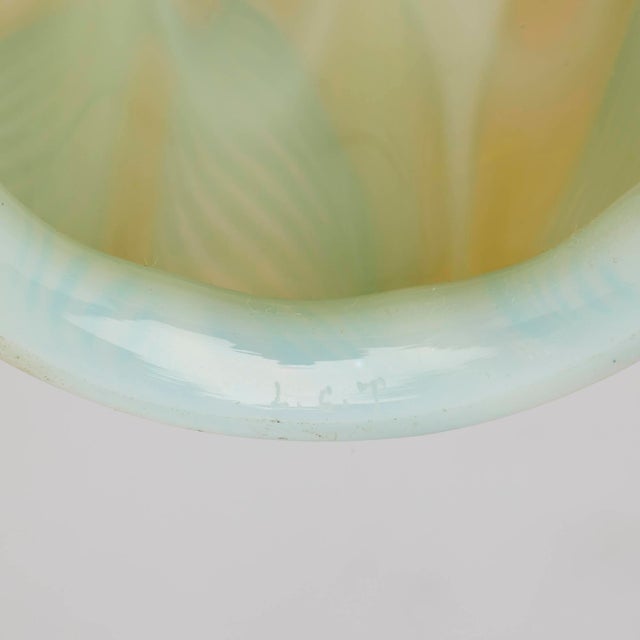 Bronze Antique Tiffany Studios Pulled Feather Favrile Glass Blown-Out Candlestick Lamp For Sale - Image 8 of 9