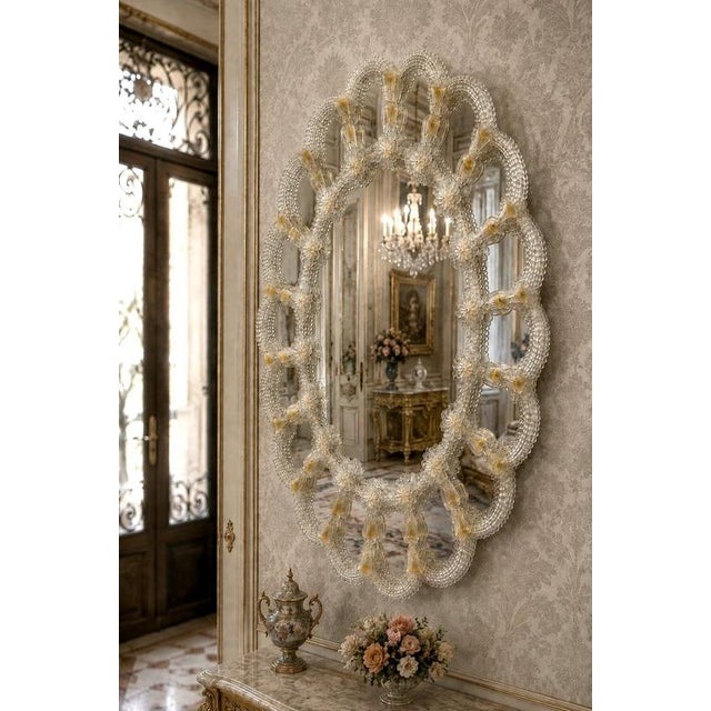 Vintage Venetian Oval Shaped Mirror, 1960 For Sale - Image 4 of 12