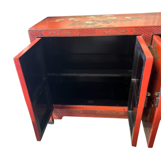 Red Vintage Storytelling Sideboard | Four-Door Painted Sideboard For Sale - Image 8 of 12