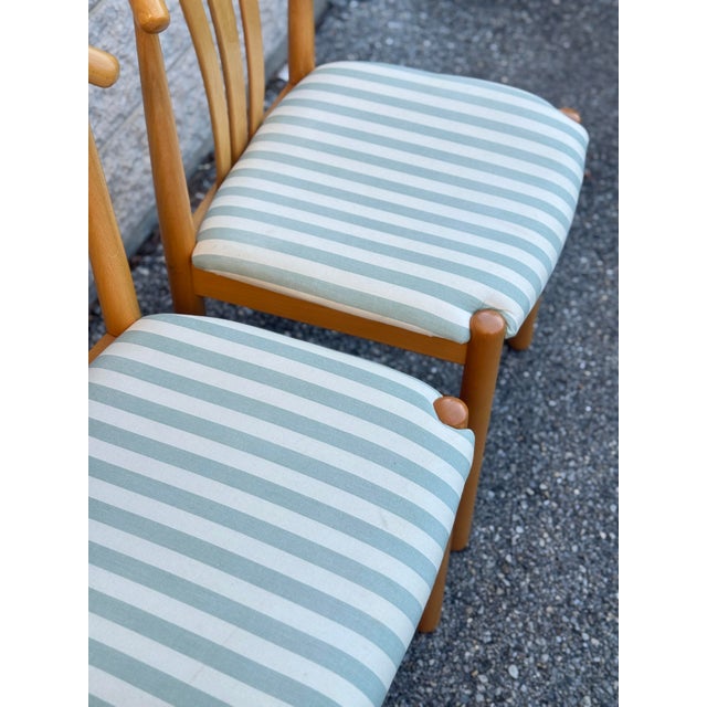 Wood Set of 4 Late 20th Century Postmodern Light Oak Dining Chairs With Upholstered Seats For Sale - Image 7 of 12